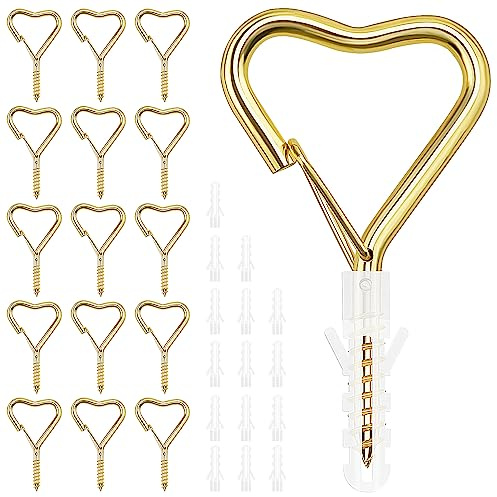 VooGenzek 15 Piezas Ganchos QHang, Ganchos de Tornillo con Hebilla de Seguridad, Gancho Atornillable para Colgar Tazas, Macetas, Luces, Decoración de Navidad (Oro)