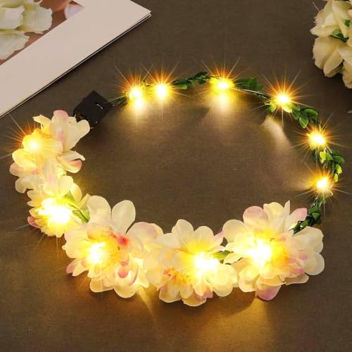 Zoestar LED-Blumenkronen-Stirnband, beleuchteter Haarkranz, Stirnbänder, Brautschmuck, Blumen-Kopfschmuck, Festival-Girlande, Kopfschmuck für Damen und Mädchen