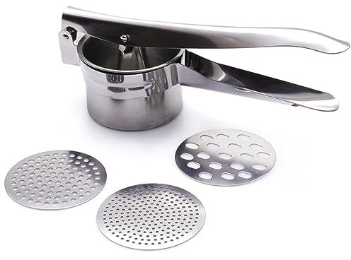 Wenxiaw Kartoffelpresse Spätzlepresse Edelstahl Rostfrei - Professionelle Spaghettieispresse für Kartoffelpüree, Gemüsebrei, Püree - mit 3 Lochscheiben, Ergonomisches Design, Spülmaschinenfest