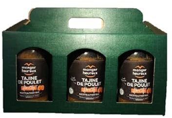 Coffret Cadeau Gourmet - TAJINES Poulet aux Abricots (3 Bocaux de 360 grammes par Coffret) Panier Gourmand