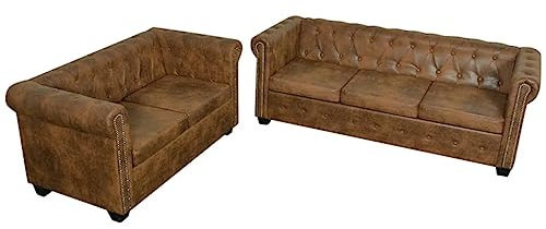 Hommdiy Chesterfield-Sofas 2-Sitzer und 3-Sitzer Braun