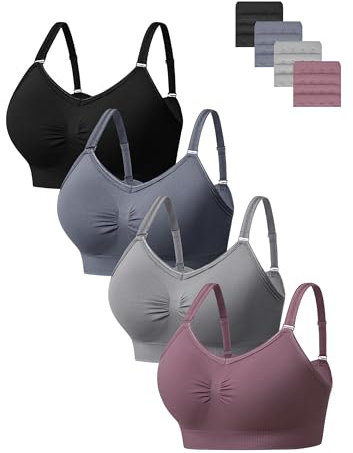 HBselect 4 Pack Full Coverage Wireless Bras, Soft Seamless Bra Sets for Women, Comfortable Support Bralette with Removable Padded and Extra Extenders