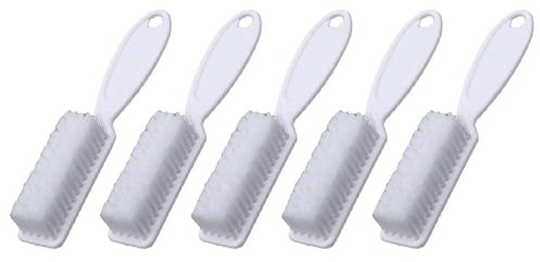5 Pcs Nail Art Dust Clean Brush, Plastic Long Handle Fingernail Cleaning Scrubbing Brushes, Nail Cleaning Brushes for Home & Salon Use (White)