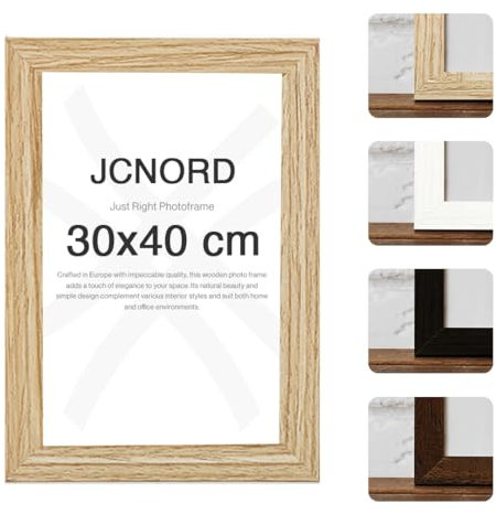 JCNORD MDF Eichenfarbener Holz Bilderrahmen 30x40 cm mit bruchsicherem Acrylglas | Moderner Fotorahmen für Wände und Tische