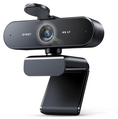 EMEET Webcam NOVA 4K, 4K Webcam mit 2 Mikrofon mit Rauschunterdrückung, Ultra HD Webcam mit 73° Weitwinkel und Objektivabdeckung, PDAF Autofokus, Web Cam für Mac, Laptop, Zoom, Teams