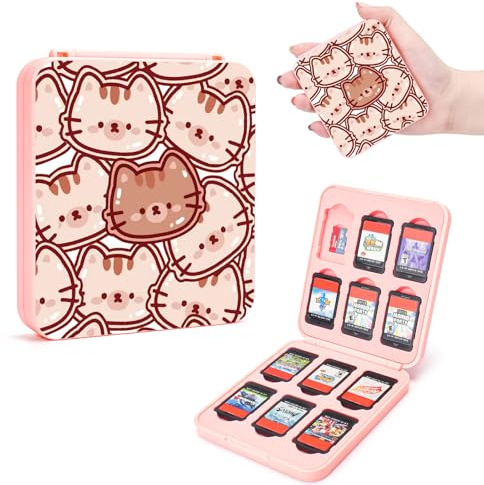 DLseego Game Card Aufbewahrungsbox für Switch Game Card,Adorable Animal Switch Spiele Aufbewahrung mit 12 Game Card Slots und 12 Micro SD Card Slots,Rosa Katzen