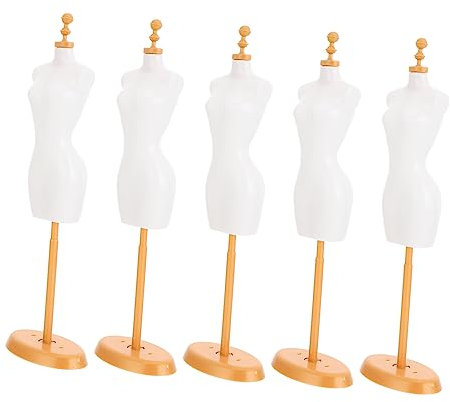WOONEKY Puppenkleiderständer 5 Stück Stabiler Puppenhalter Für Schaufensterpuppen Miniatur Selbstgemacht Zubehör Weiß Gold Für Kinderzimmer Dekoration