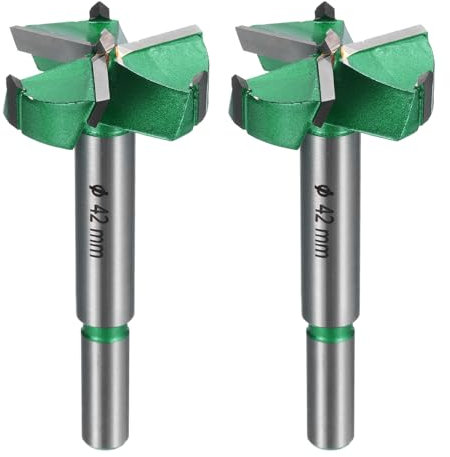 sourcing map 2pcs Forstner Drill Bits 1-21/32 (42mm) Carbide Upgraded 3 Flutes Wood Hinge Drill Bits Opener Cutter for Hole Drilling Woodworking, Green