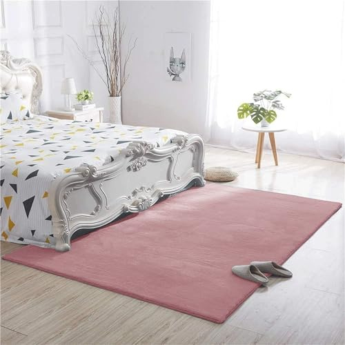 BedLooms Rugs Living Room Large 80x150 cm, Fluffy Faux Rabbit Fur Dusty Rose Pink Area Rugs for Bedroom Rug – Machine Washable Thick Low Pile Floor Carpet Bedside Rug for Kids Room Non Slip