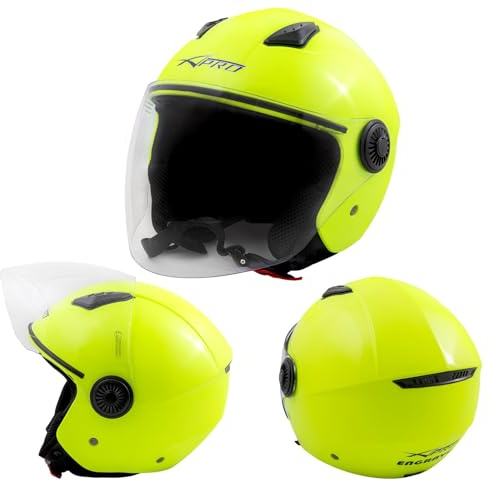 Open Face Jet Helmet Motorbike Scooter Long Visor Fluo Yellow XXL