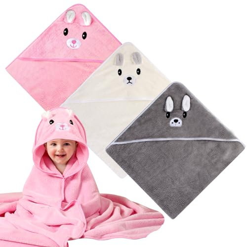 BORDEAG Accappatoio Neonato 3 Pezzi, Asciugamano Neonato con Cappuccio, Accappatoio Neonata Femmina Super Assorbente e Morbido con Motivo Adorabile, 80 x 80 cm