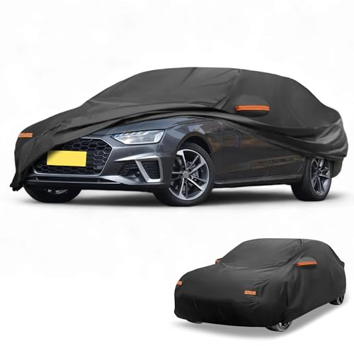 Partuto Helt exteriör sedan bilöverdrag vattentätt alla väder för bilar utomhus heltäckande regn sol UV-skydd 190T-PU svart passform för sedanlängd 449 cm till 477 cm