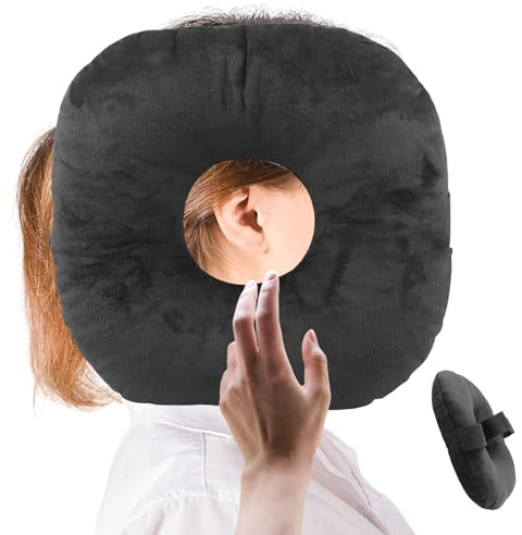 Coussin de piercing avec trou : coussin donut pour l'oreille contre les douleurs d'oreille avec bande élastique solide, anneau de sommeil en relief oreiller pour les personnes dormant sur le côté pour