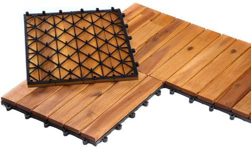 BURI 2 kvm träplattor balkongplattor träplattor 30 x 30 cm – balkonggolv väderbeständigt av akaciaträ – terrassplattor med klicksystem för terrass balkong (22 stycken = 1 m²)