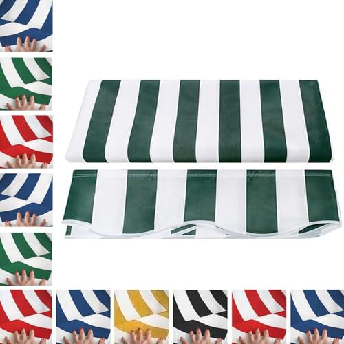 Copertura retrattile a righe verdi, 3 x 2,4 m, impermeabile, in tessuto di poliestere, parasole per patio, riparo da esterni, 300 x 240 cm, protezione UV e resistente alle intemperie