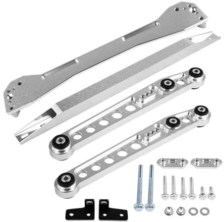 Brazos de Control traseros plateados for coche de carreras + soporte de bastidor auxiliar de barra de amarre Compatible con Honda Civic EK 96-00, caballete de soporte de barra de amarre, se vende bien