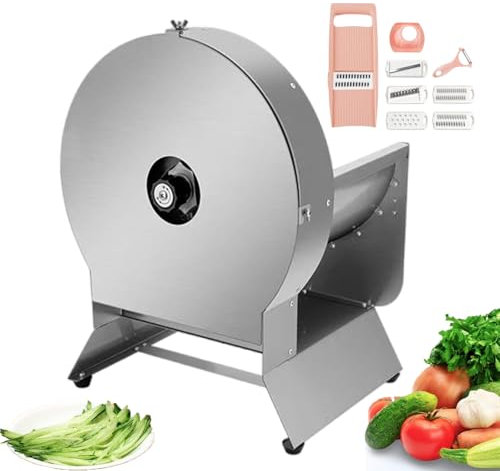 Cortadora De Verduras Comercial, Cuchillos Eléctricos Cortadora De Alimentos + Juego De Rallador De 7 Piezas, Cortadora De Frutas Y Verduras Profesional Eléctrica, Acero Inoxidable,round