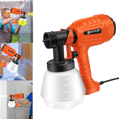 400W Elektro Farbspritzpistole mit Fließbecher, 1000 ml-Behälter, 3 Spritzmuste, Einstellbare Fließgeschwindigkeit für Lacke & Wandfarbe im Innen, 1.0mm 1.8mm 2.5mm Düsen