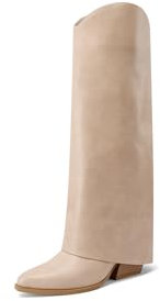 QUEEN HELENA Camperos Alti Stivali Texani a Gambale Largo con Tacco Donna X31-109 (Beige, Sistema Taglie Calzature EU, Adulto, Donna, Numero, Media, 39)