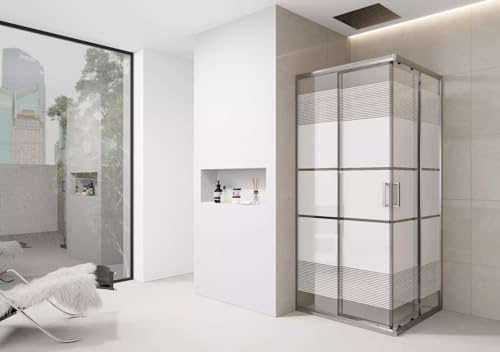 800mm Corner Shower Enclosure White Screen Print Walk in Cubicle Sliding Door Entry Shower Tray and Riser Kit Options (800mm x 800mm Shower Enclosure)