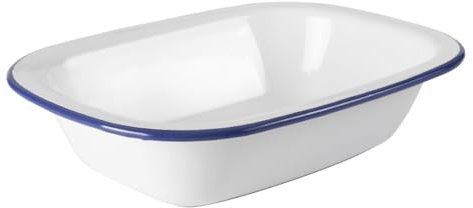 Fuente rectangular esmaltada de 27 cm, resistente al calor, ideal para servir alimentos y decoración en eventos y comidas.