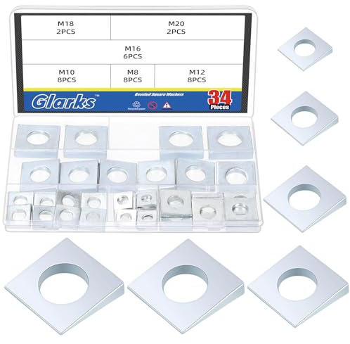 Glarks 34 rondelle quadrate smussate da 5/16 13/32 15/32 5/8 23/32 25/32, rondelle a cuneo placcate in zinco, guarnizione quadrata obliqua resistente per livellamento dello spessore (argento)