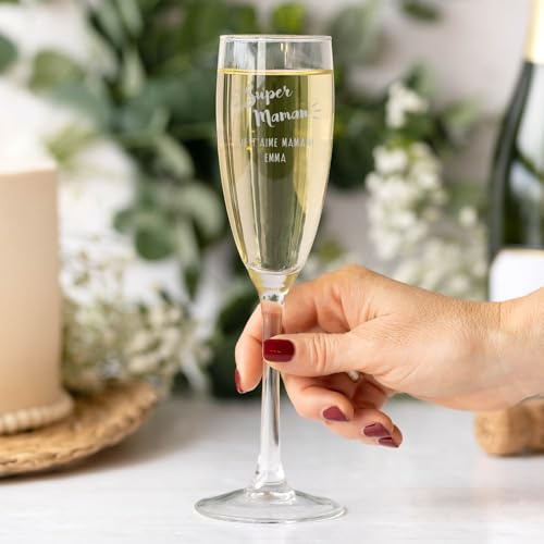 Wanapix|Flûte à Champagne Personnalisés |Cadeau original |Super maman | Contenance : 20 centilitres, verre gravé au laser