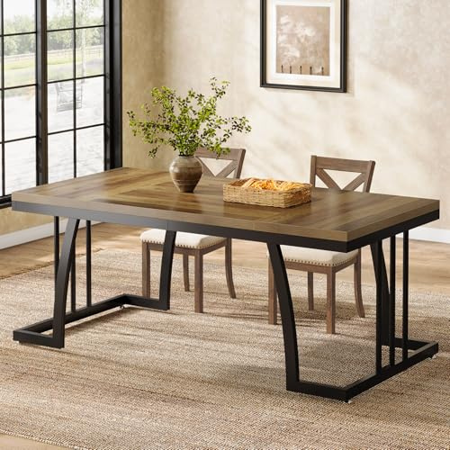 Tribesigns Dining Table for 6 People, 160 cm Rectangular Wood Dining Table, Rustic Kitchen Table with Thick Tabletop & Sturdy Metal Frame for Dining Room (Rustic Brown/Black)