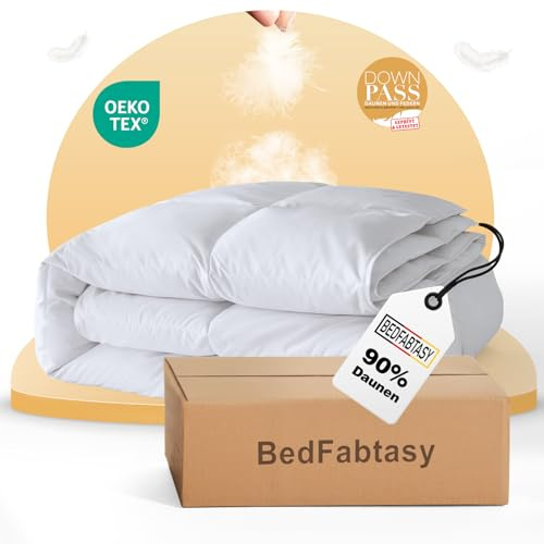 BedFabtasy Daunendecke 155x220cm, 90% Daunen und 10% Federn, Klasse 1, Oeko-Tex zertifizierte Leichte Bettdecke 155x220, Allergiker, RDS Zertifiziert Daunenbettdecke, Duvet, Sommerdecke