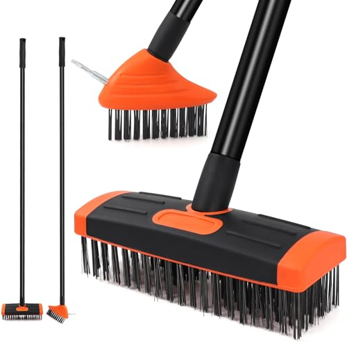 WenYa Weeding Brush with Stiff Metal Bristles, 45in Long Handle Weed Remover Tool Brush, Weed Brush for Patio, Driveway, Sidewalk, Moss & Weed Cleaning in Cracks and Joints