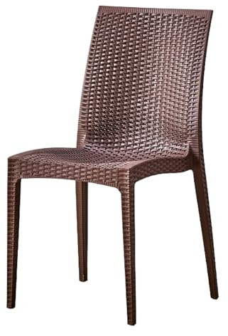 Generico Sedie da giardino effetto rattan in plastica resistente esterno interno bar ristorante piscina seduta comoda impilabili spalliera alta 88 cm (4, Moka, Seduta 40x44cm H 88 cm)