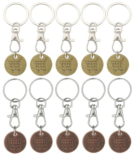 KIRZAX 10 Stück Einkaufswagen-Token, tragbare Glücksbringer mit Karabiner, abnehmbarer Einkaufswagen-Schlüsselanhänger, Unisex-Einkaufswagen-Schlüsselanhänger