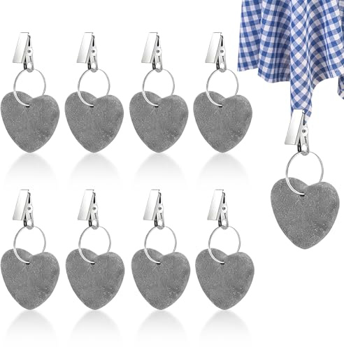 Tarqite Herzform Tischdeckenklammer für Draußen, 8 Stück Tischdeckenbeschwerer, Tischdeckenhalter aus Naturstein, Tischdecke Gewichte für Party Picknick Camping Hochzeiten