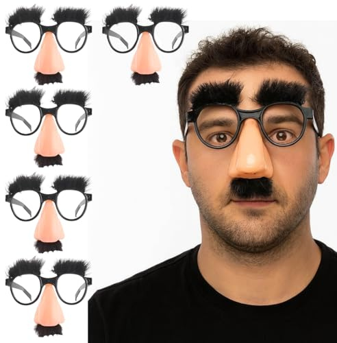 JYNVO 6 Stück Große ClowmNase Lustige Brille, Halloween Große Nase Verkleidung Brille Großer Fake Nase Augenbraue Schnurrbart ClowmBrille Kostüm Brillen für Halloween Weihnachten