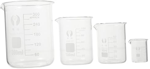 ARTSEWPLY 4pcs Glass Beaker Measuring Cup Set Laboratory Science Equipment for Chemistry Experiments