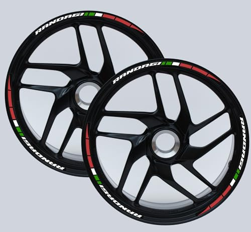 Felgenaufkleber für Motorrad, 43,2 cm (17 Zoll), Set mit 2 Rädern – Design Racing Italienische Flagge Randagi – Sonne und Regen – Glänzende Aufkleber für Motorradreifen D0139