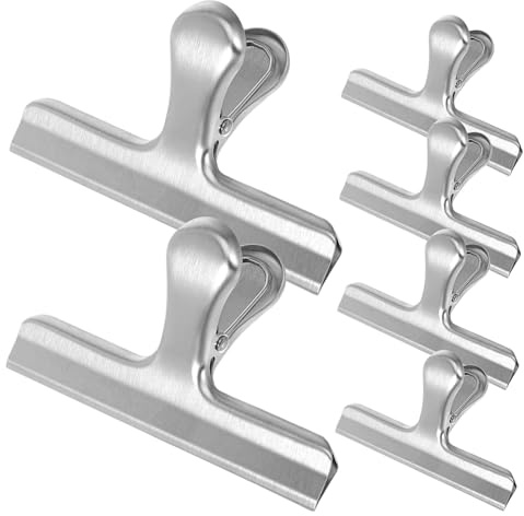 UTHCLO 6pcs Metal Bag Clips Bulldog Clips for Food Storage Stainless Steel Snack Sealer Dog Food Reusable