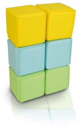 alldoro XXL Soft-Bausteine, 6 Schaumstoffwürfel für Babys & Kinder, 14 cm | Gelb/Grün/Türkis, leise & sicher, abwischbares Kunstleder, große stapelbare Spiel-Klötze für Kita, Krippe & Kinderzimmer
