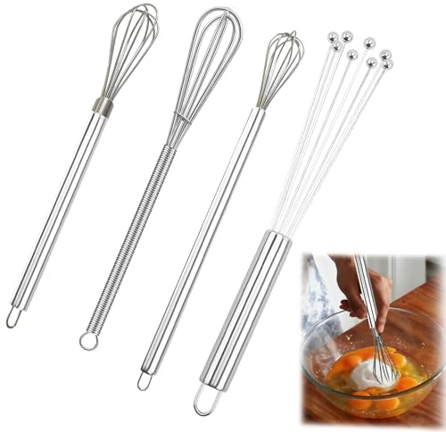 Set De 4 Pièces Fouet, Mini Fouet, Fouets Cuisine Professionnel – Acier Inoxydable, Facile À Nettoyer Et Ustensile De Cuisine Polyvalent