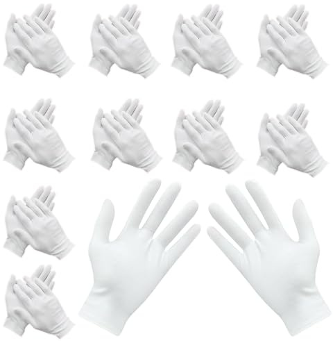 12 Paar Weiße Handschuhe Baumwolle, Stoff Handschuhe Weiss, Waschbares Und Dehnbares Tuch Für Mehrzweck, Care Baumwollhandschuhe, Bequem Und Atmungsaktiv, Für Hautpflege, Schmuck Untersuchen