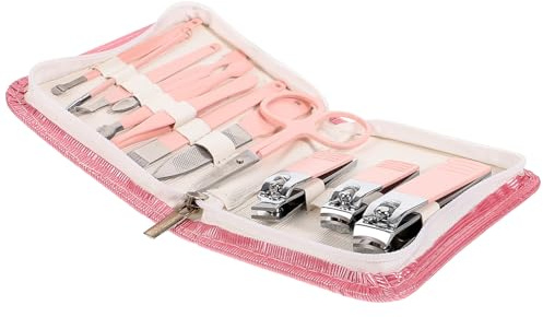 Cabilock Kit Manucure Pédicure 12 Pièces Acier Inoxydable Rose Pêche Coupe-ongles Pince Guillotine Outil Soin des Ongles Pochette Voyage Femme Usage Quotidien