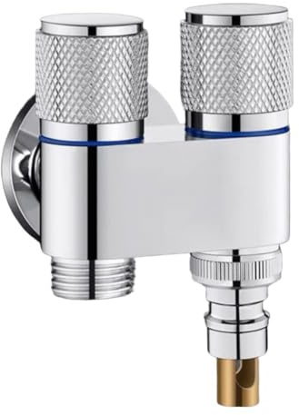 MeevrgR Messing-Eckventil mit Doppelauslass und Dreifach-Anschluss-Splitter, unabhängige Schaltersteuerung für Toilette, Waschmaschine und Schlauch, kompaktes Design in Grau B-Silber