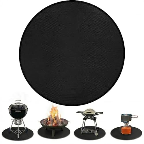 Tapis ignifuge rond de 61 cm (24 pouces), tapis de cuisson double face, en fibre de verre et aluminium, pour foyers, barbecues à gaz et camping, résistant à l'eau et à l'huile (noir)