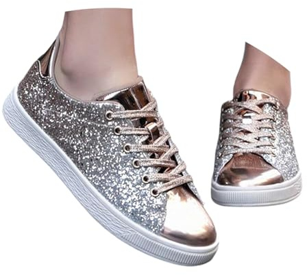 Baskets dorées pour femme, baskets à paillettes pour femme, tennis, floral, scintillant, bling, mariage, chaussures de mariée, chaussures à paillettes brillantes, chaussures plates respirantes