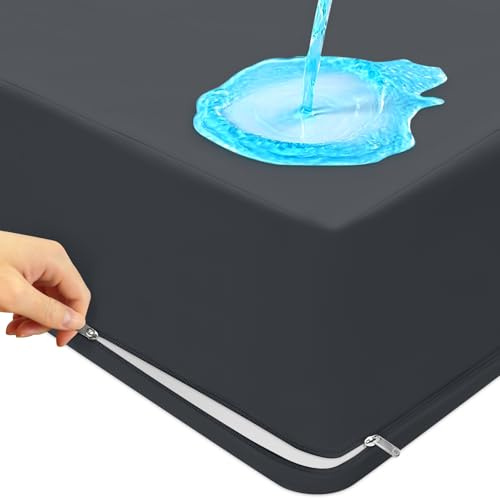 mafudoxi Milbenbezug Matratze 180x200x20cm, Premium Sechsseitiger Wasserdichter Matrazenschoner, Matratzenbezug mit Dreiseitigem Reißverschluss, Waschen bei 60°C - Darkgrey