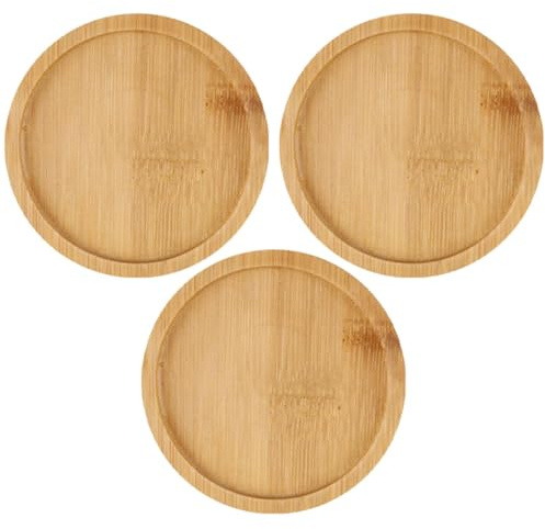 INOOMP Lot de 3 Soucoupes Rondes en Bambou 15 Cm, Support pour Pots de Fleurs D'intérieur, Plateau pour Plantes en Pot, sous-Plat Résistant et Pratique pour Jardinage Intérieur et Rebord