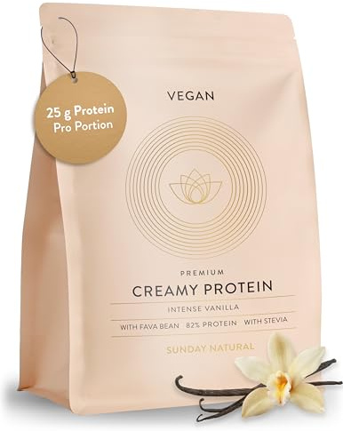 SUNDAY NATURAL® Veganes Proteinpulver – 1 Kg – Super Creamy Vegan Protein Pulver Vanille – 25g Eiweiß pro Portion - 3K Protein-Shake – Gesamtes EAA- & BCAA-Profil – Ohne Zuckerzusatz, Laborgeprüft