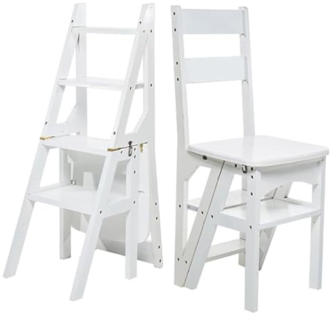Escabeau à 4 marches – Chaise échelle pliable en bois massif – Support de présentation d'escalade et étagère à fleurs pour la maison, le bureau, la cuisine, la bibliothèque