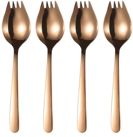 sourcing map 4 forchette in acciaio inox, 15 cm, forchette da insalata con manico lungo, per gelato, frutta, antipasti, dessert, campeggio, uso domestico, oro rosa