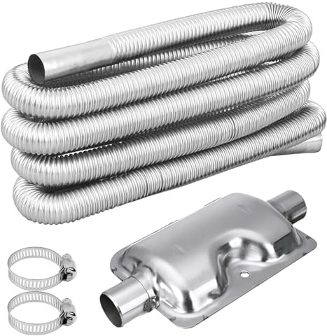 AUNGKWANG 1M/2M/3M Abgasrohr Standheizung, mit Schalldämpfer, 25mm Innendurchmesser Edelstahl Abgasschlauch Inklusive 2 Edelstahlklammern, Adapter Abgasrohr Standheizung, Passend Für Dieselheizung
